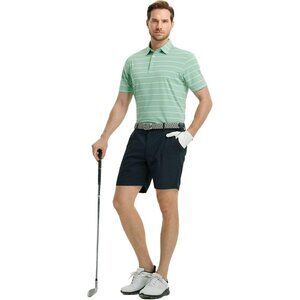 M MAELREG Youth Short Sleeve Dry Fit Lt Green Stripe Performance Polo Size 14/16